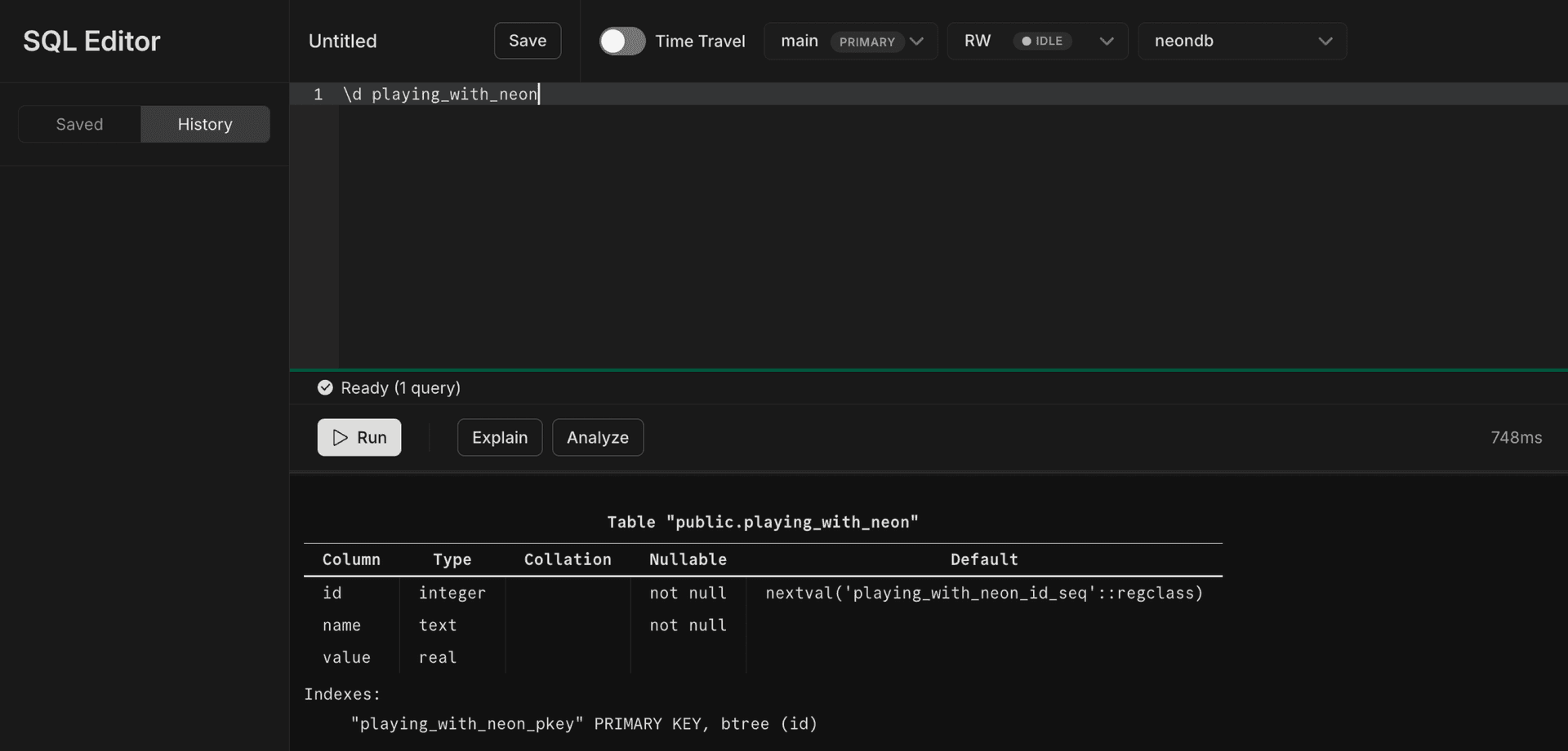 metacommands in sql editor