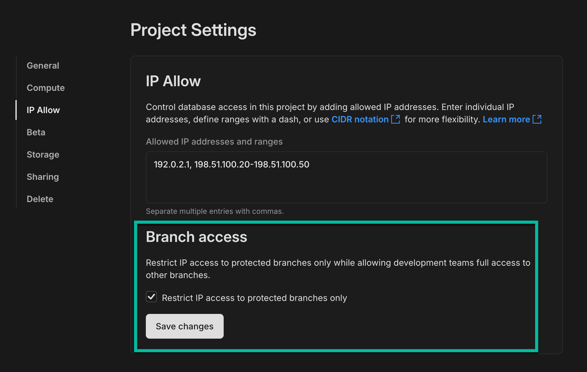 IP Allow configuration