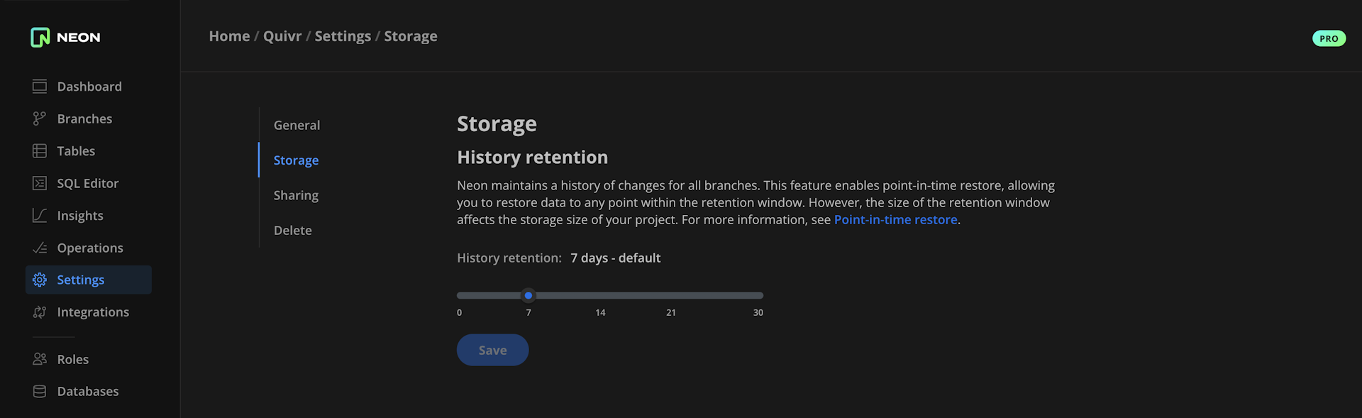 History retention configuration