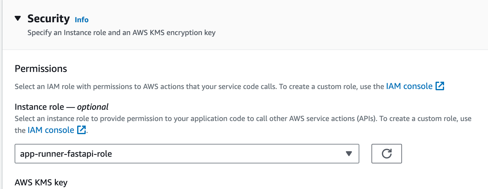 AWS App Runner - Select instance role